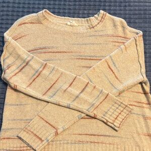a.n.a Cream Crewneck Sweater with Rust and Light Blue Stripes